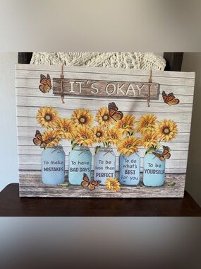 “It's Okay” Wall Art Sign - Yellow Sunflower Home Decor